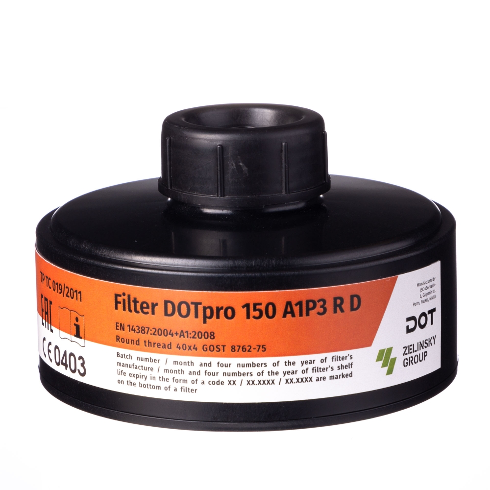 Kombinert filter DOTpro 150 A1P3 RD  gir beskyttelse mot følgende skadelige stoffer:
Kombinasjon av organiske gasser og damper med et kokepunkt> 65 ° C;
Løsningsmidler ved maling, lakk og limarbeid.
Klorerte hydrokarboner til avfetting.
Brukes også